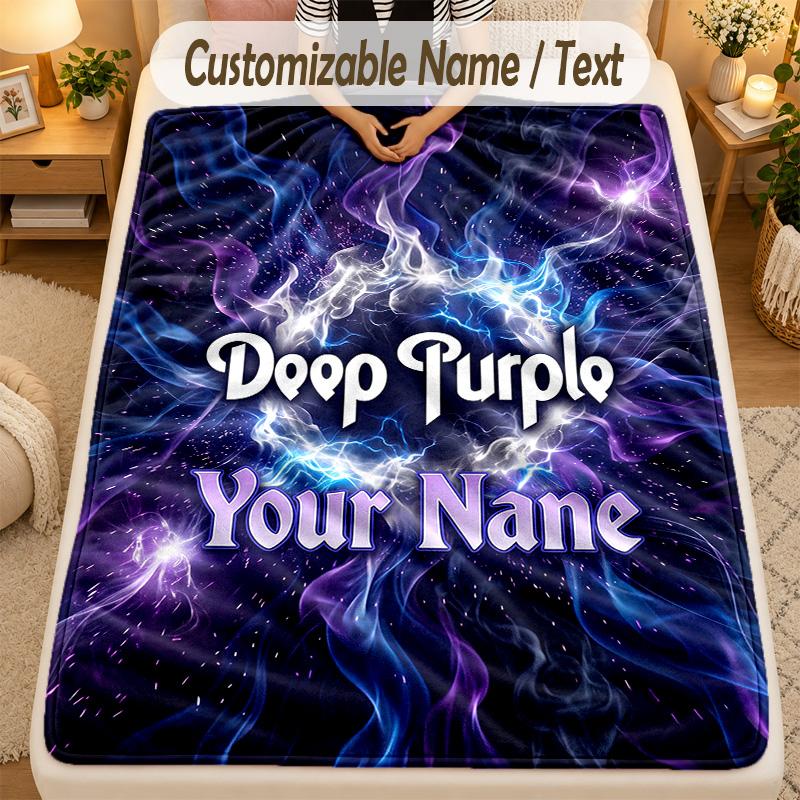 Flannel BlanketDeep Purple Custom Name Text Personalized Soft Warm Throw Blanket Home Decor Gift