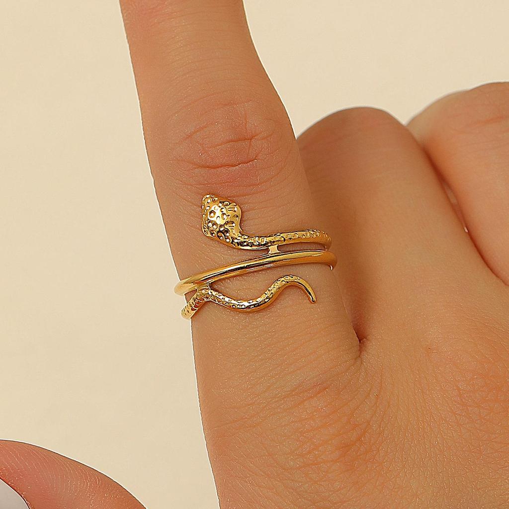 European & American Fashion Stainless Steel Geometric Water Drop Heart Snake Open Ring for Women