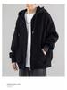 Men's Solid Color Fleece-Lined Zip-Up Hoodie, Spring & Autumn, Loose Fit, Versatile Hong Kong Style