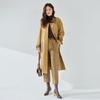 New Splicing Fabric Casual Vertical Fine Imitation Texture Twill Wool Shoulder Sleeves Medium and Long Trench Coat 23027