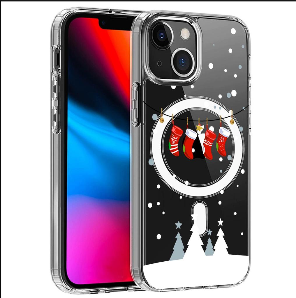 Magnetic Christmas Stocking Case for iPhone 15/16/17 Pro Max - Transparent Full Coverage Protective Case