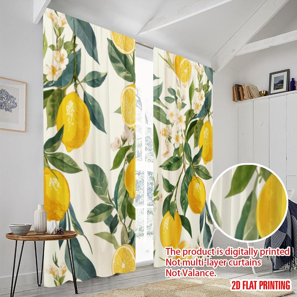 2pcs,2D Plane Printing Light Filtering Curtains Lemon Delight Versatile 100% Polyester (without Rod) Gifts Ldeal for Bedroom,