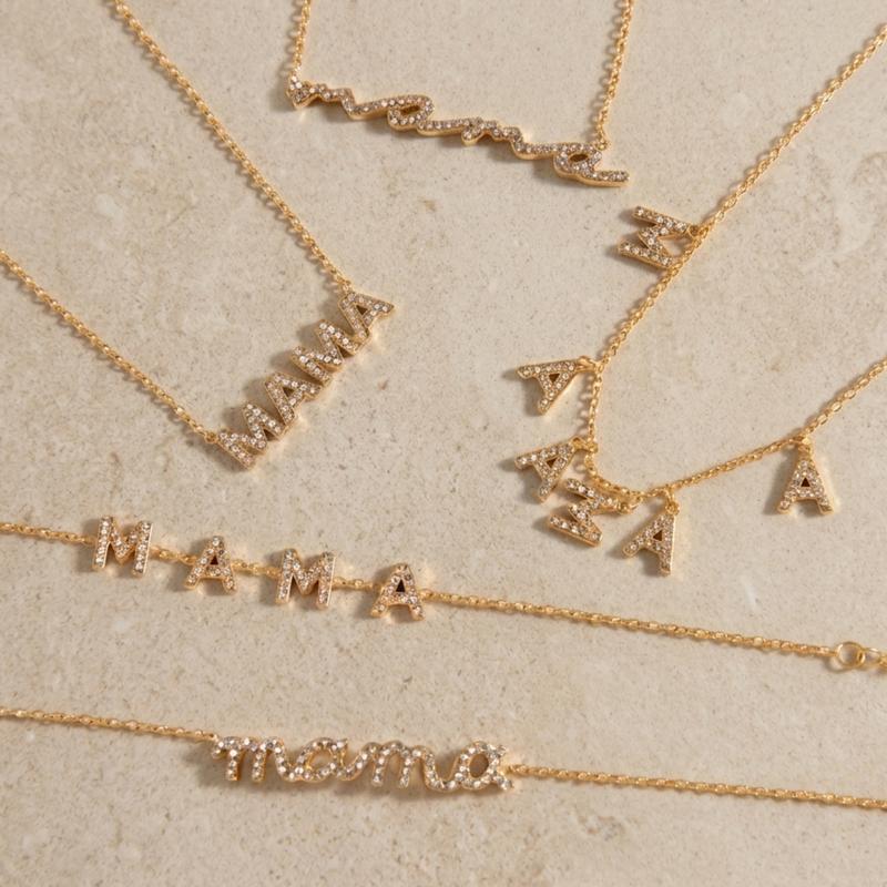Women MAMA Bracelet Gold PVD Plated Zircon Letter Minimalist Adjustable Jewelry for Everyday Wear