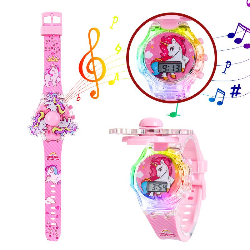Children's Cartoon Music Watch with Seven-Color Luminous Spinning Gyro Toy