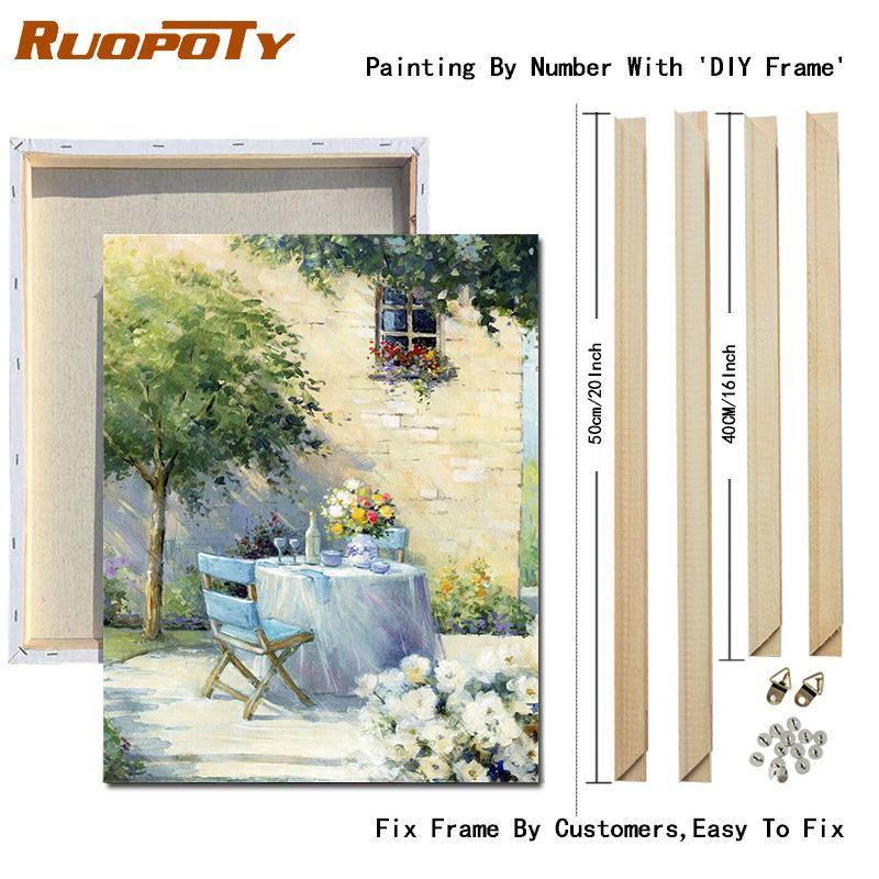 RUOPOTY DIY Frame Oil Painting By Numbers Window Scenery Acrylic On Canvas Wall Art Picture By Numbers Flower For Living Room