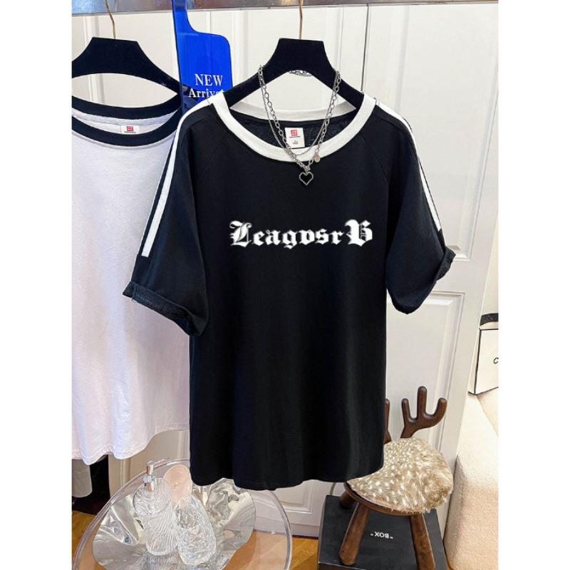 Women's Summer Fashion New Printed Three Bar Short Sleeved Top