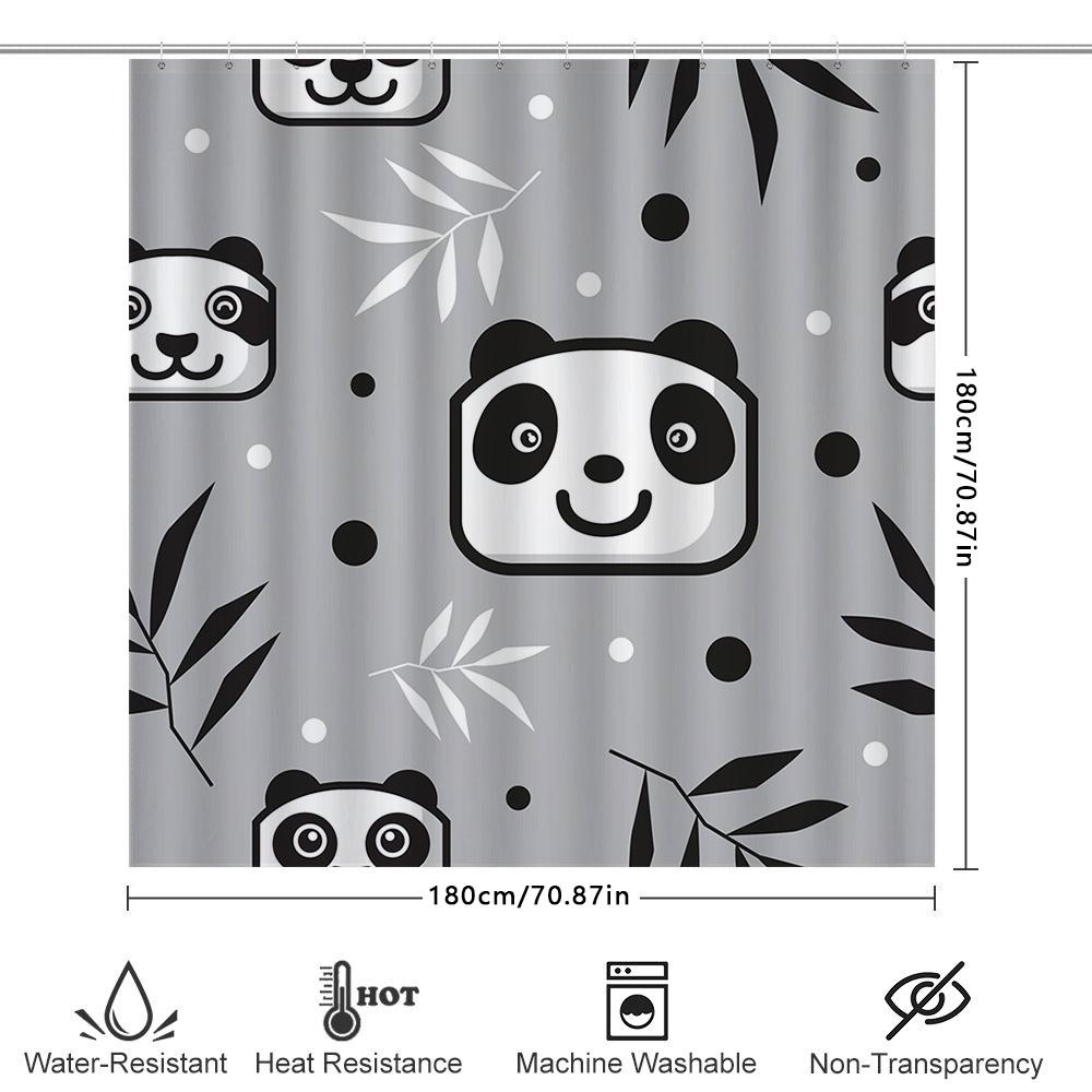 Adorable Panda Pattern Shower Curtain Bathroom Decor Black White Design Fabric Waterproof Bath Rug Tapes Size 180X240Cm For Home