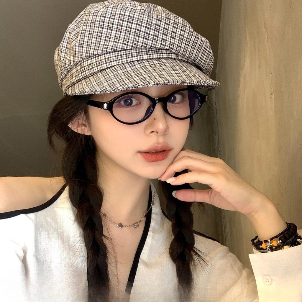 Korean Retro Plaid Beret Women's New Spring and Summer Literary Versatile Octagonal Hat Showing Face Little Painter's Hat