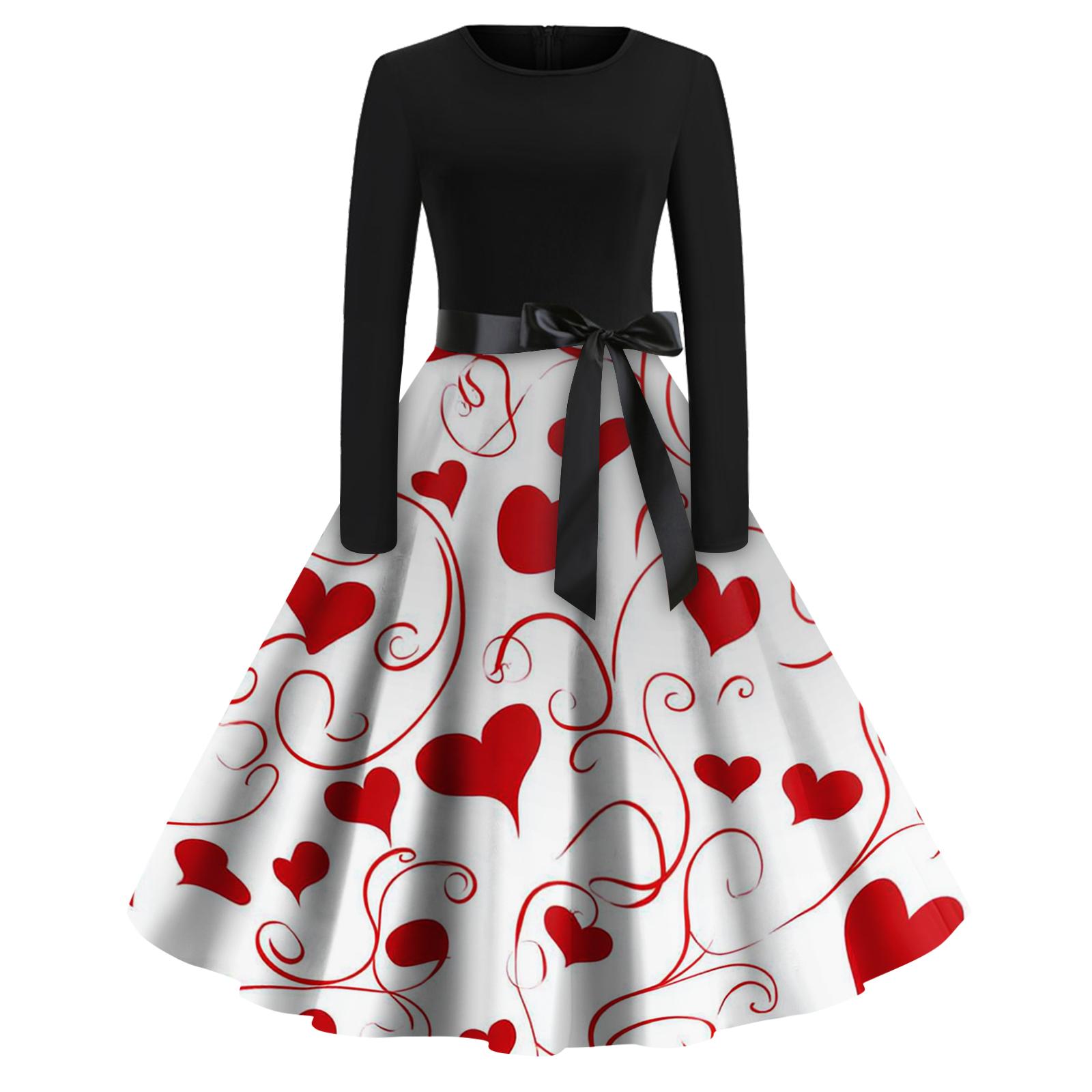 

Жіноча модна кругла повсякденна обтисла сукня з принтом, великим подолом, довгим рукавом XL білий