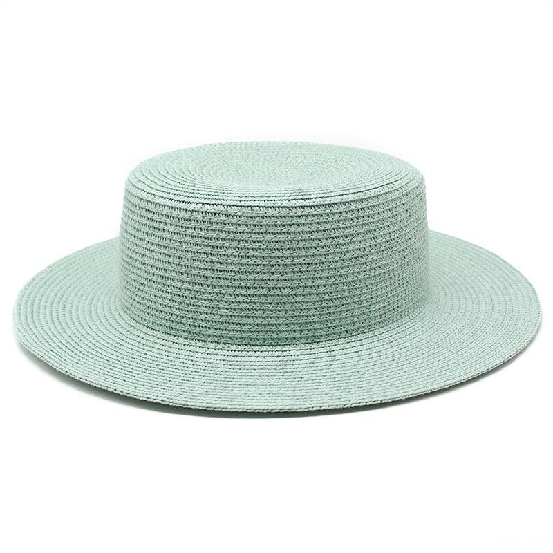 Grass Green Straw Hat Women'S Sky Flat Top Top Hat Seaside Vacation Beach Hat Internet Celebrity Straw Hat Sun Hat