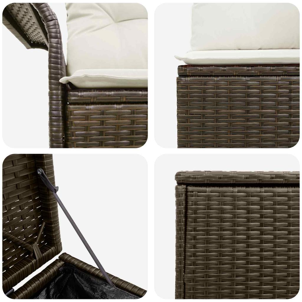 Sofa Set 5 Pieces Brown and Cream White Poly Rattan and Steel