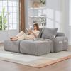 Modular Corduroy Sofa for 2 People (with 2 Stools), Including Drink Holder and Side Storage Bag, Ideal for Living Room, Family Room. Khaki. Light Grey