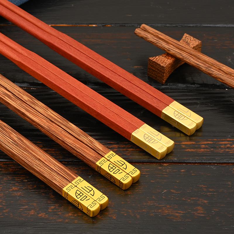 10 Paar Rosenholz Essstäbchen: Geschenkset, Rutschfest, Hitzebeständig, Unlackiertes Massivholz für Heim- & Gewerbenutzung