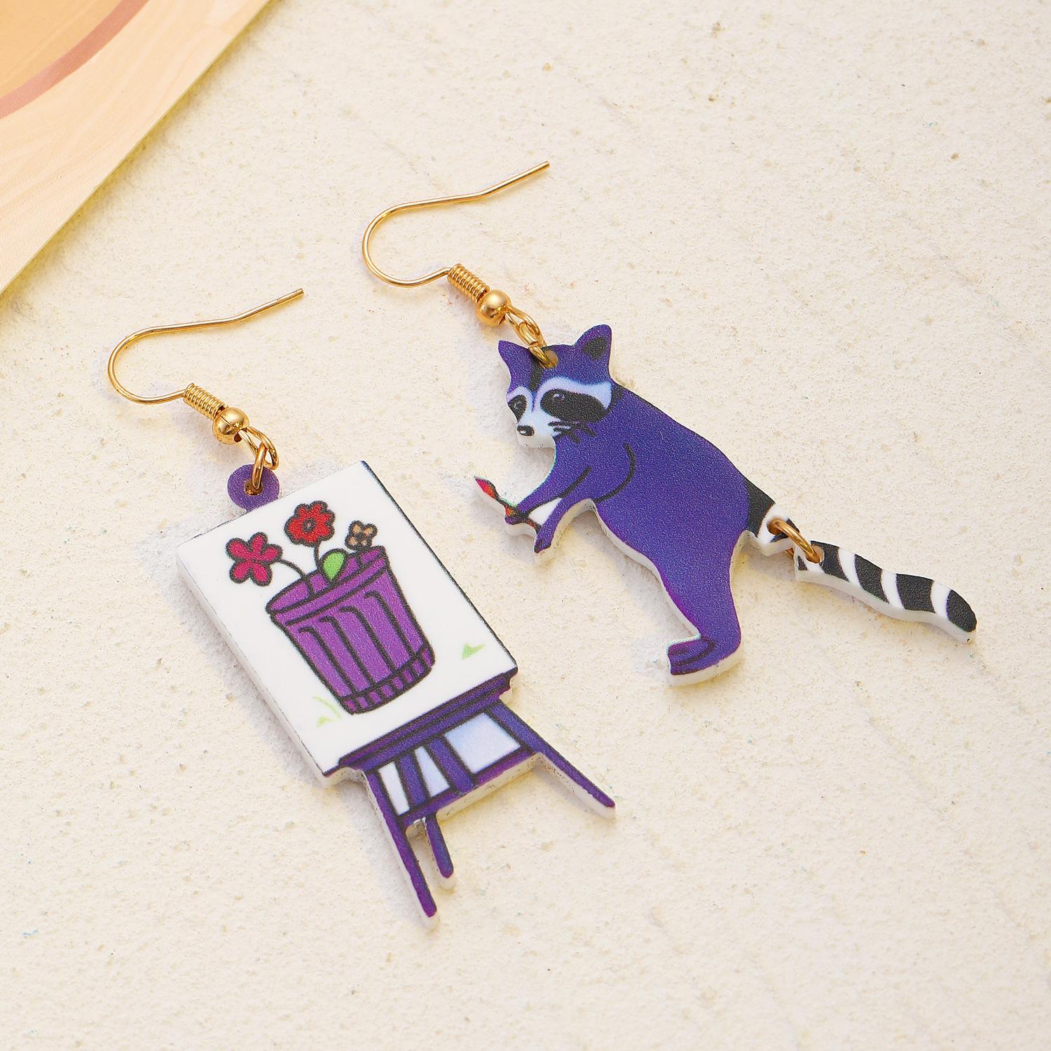 

Нове надходження Фестиваль моди Цікаві мультяшні тварини Веселі креативні сережки для жінок 1 pair(Raccoon-acrylic)