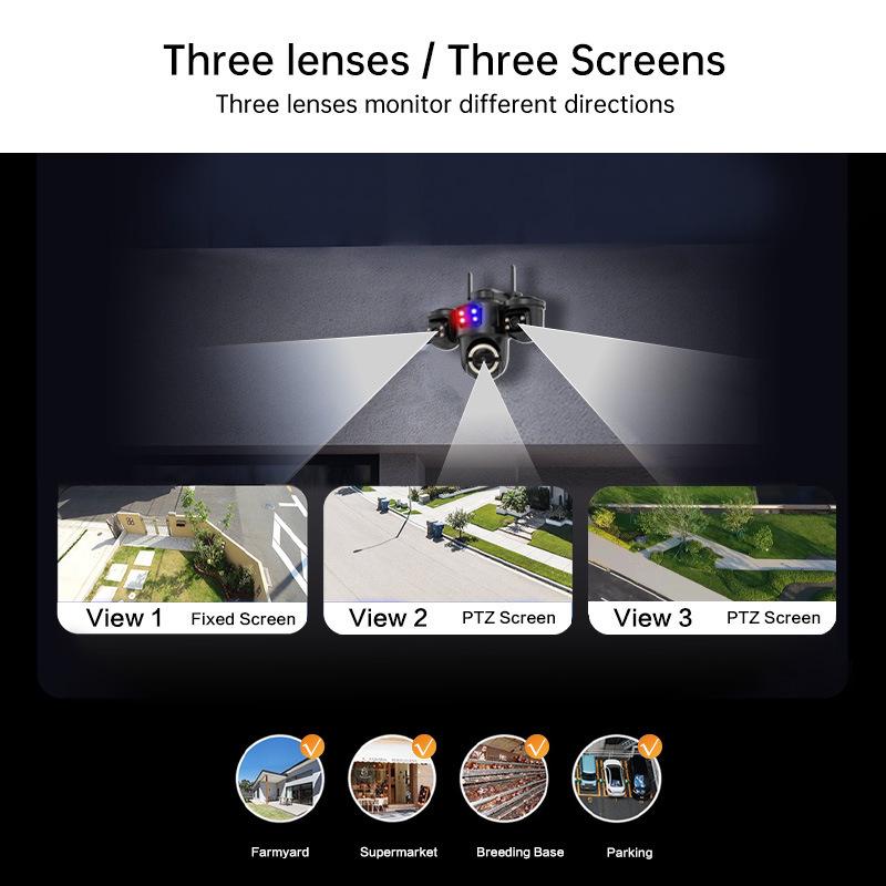 Outdoor Wireless Camera with Night Vision, Three-Screen Remote Monitoring System