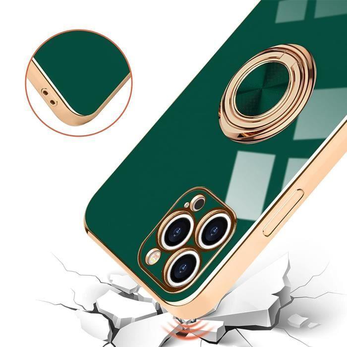 Coque de protection pour iPhone 15 Pro Max - BOOLING - Silicone Souple - Vert Nuit - Elégant - Anneau Support
