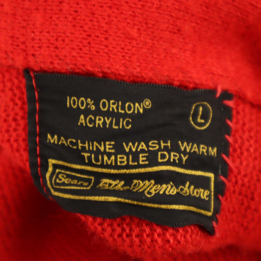 Sears 70er Vintage Langarm Acryl Strickjacke L Rot Herren Gebraucht