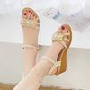 Wedges Heel Buckles Sandals for Women Ladies Shoes Summer 2025 Platform One Word Open Toe High Heels Footwear Pearl Asian Size F