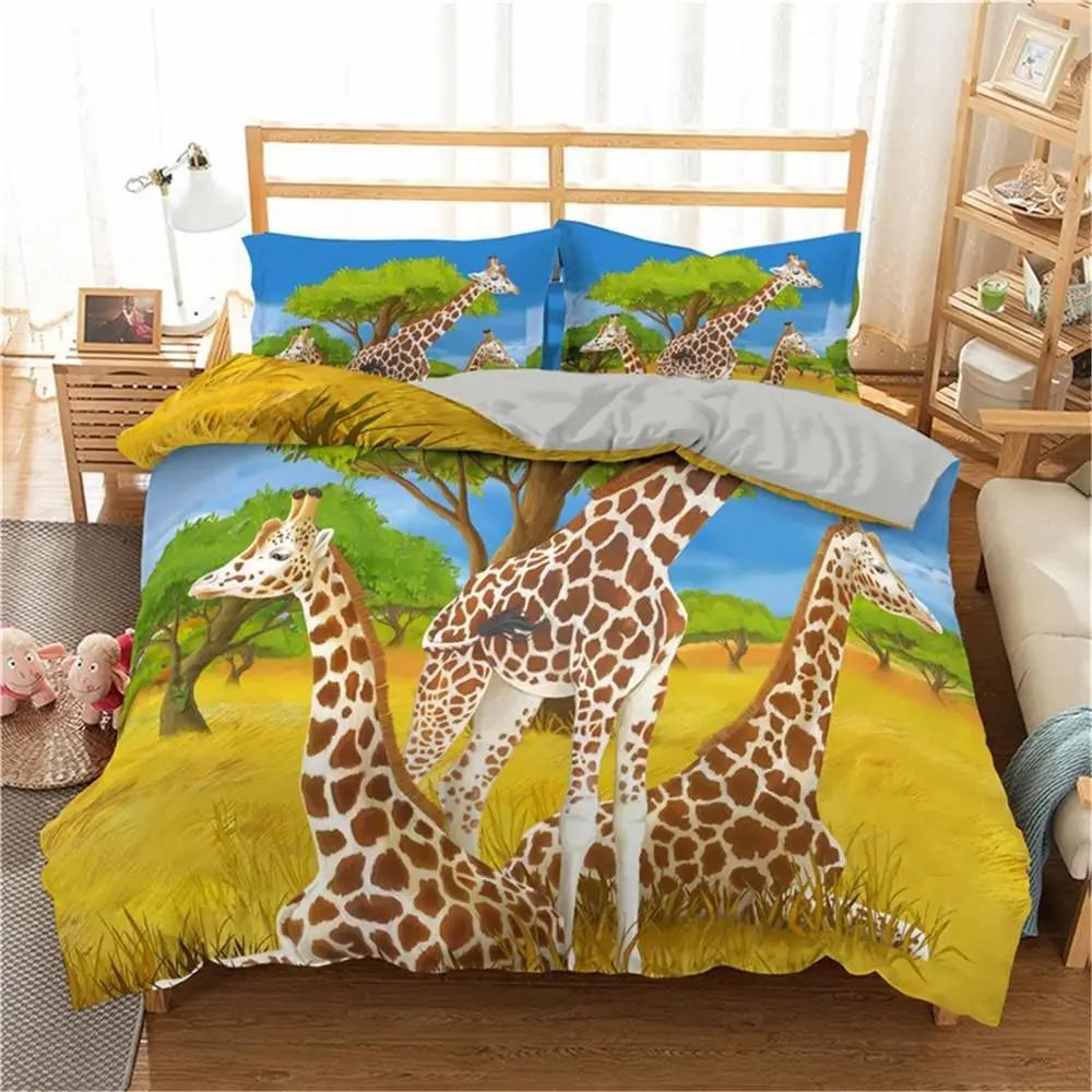 Comforter Cartoon Giraffe And Owl Tropical Animals Theme For Kids Boys Girls Lovely Wildlife Bedroom Decorations