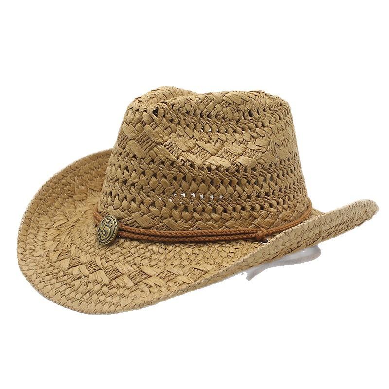 Western Cowboy Hat Hollow Lafite Straw Hat Men'S And Women'S Summer Beach Jazz Hat Knight Big Brim Sun Hat