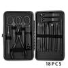 18-Piece Black Stainless Steel Nail Care Set: Clippers, Tweezers, Cuticle Nipper & Manicure Tools.