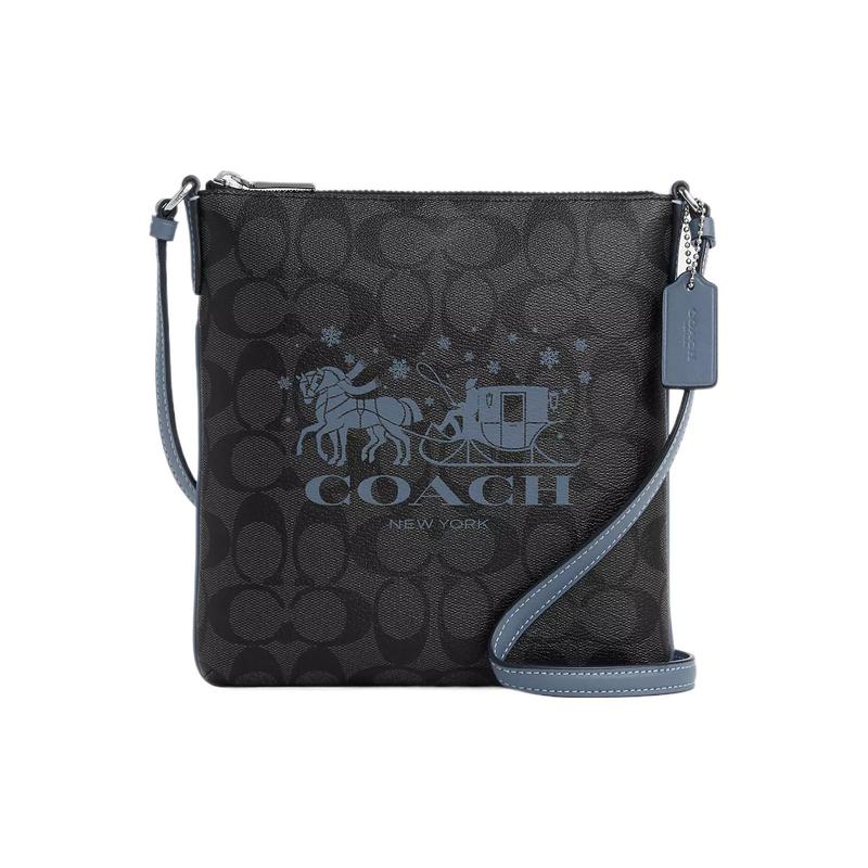 

COACH crossbody bag Rowan 21 carriage logo print classic presbyopia zipper closure canvas with leather small size women s silver graphite color срібний