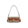 Studio Rindsleder mit Textil Baguette Tasche Handtasche, Umhängetasche Damen Braun Grau