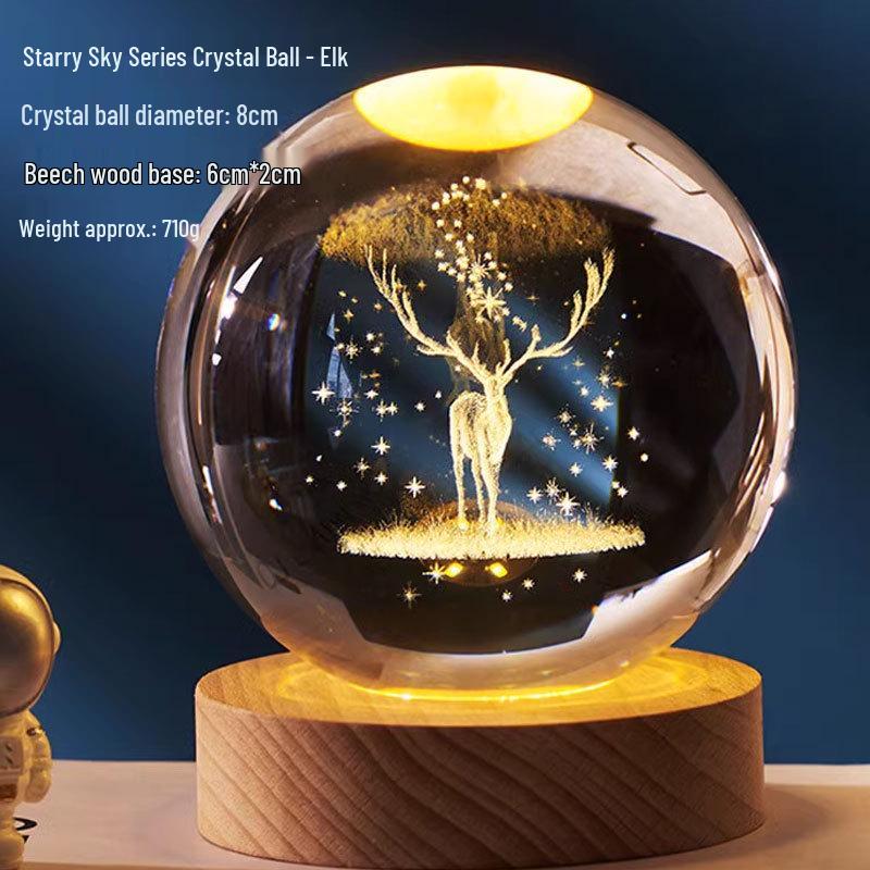 Crystal Ball Night Light: Starry Sky Carved Desktop Ornament Gift