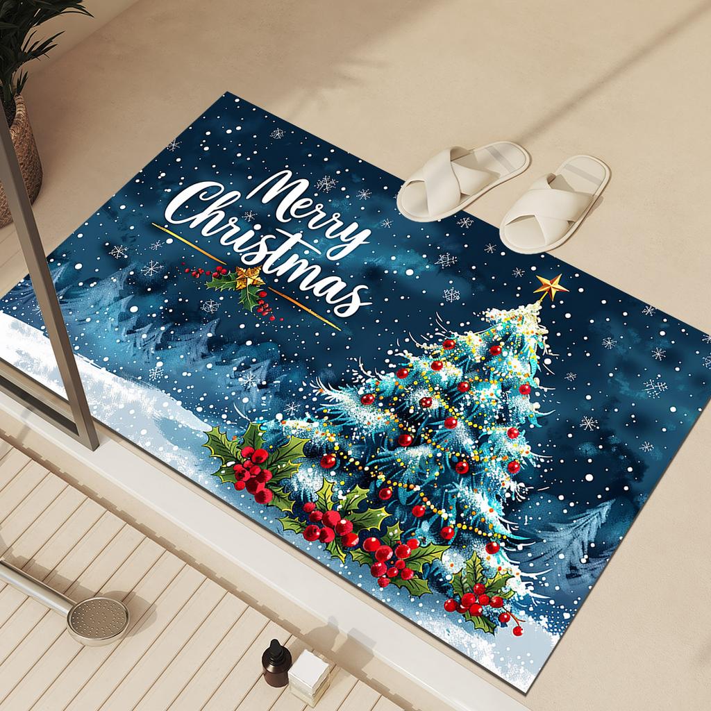 Merry Christmas Bath Mat Bathroom Carpet Absorbent Non-slip Floor Foot Mats Quick Dry Shower Rug Toilet Pad Doormat Washable