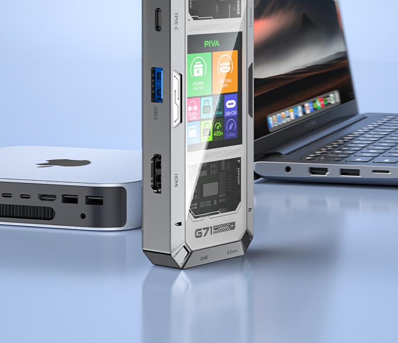 עמדת עגינה חכמה Piva G71 Type-C: HDMI 4K60Hz, Ethernet Gigabit, מפצל מהירות גבוהה