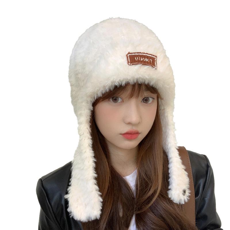 Cute and Fashionable Letters Plush Hat Korean Version of Warm Ear Protection Wool Hat Versatile Bag Knit Hat Thick