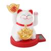 Solar Powered Lucky Cat Rotating Base Fortune Cat Statue for Car Dashboard Checkstand Desktop