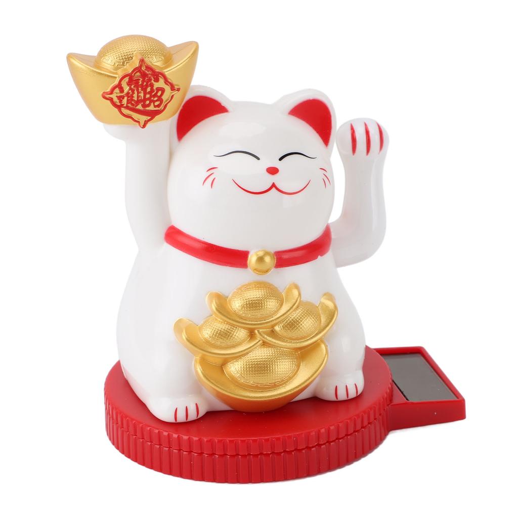 Solar Powered Lucky Cat Rotating Base Fortune Cat Statue for Car Dashboard Checkstand Desktop