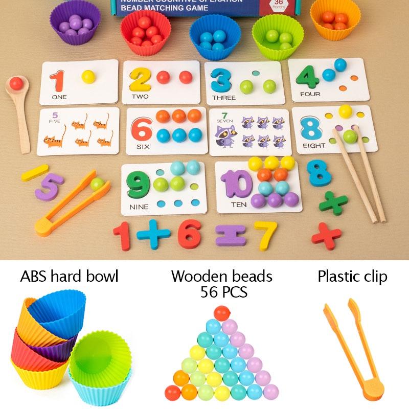 Montessori Math Learning Puzzle For Kids Wooden Bead Counting And Matching Game