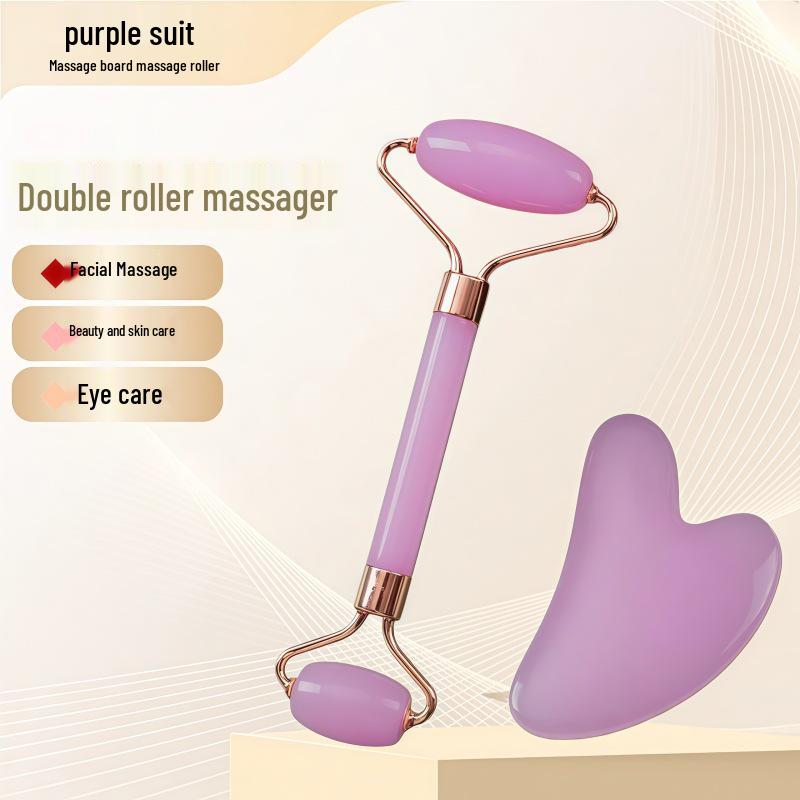 Rose Quartz Heart-Shaped Double-Headed Facial & Body Roller and Gua Sha Massage Set