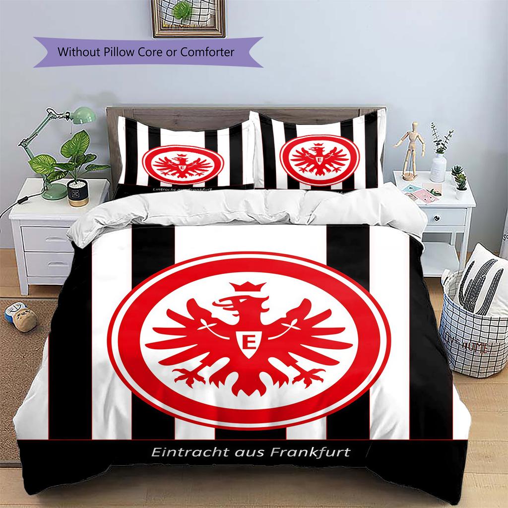 Black‑Red Eintracht Frankfurt Pattern Bedding Quilt Set Home Decoration Gift (1 * duvet cover + 2 * pillowcase without core).xwn