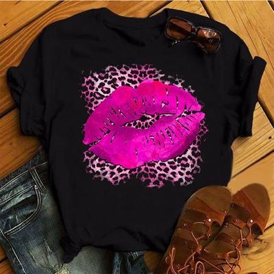 Top da Donna Stampa Labbra Bianche Carino Taglie Forti Casual Ampio Puro Cotone Girocollo Manica Corta T-Shirt da Donna