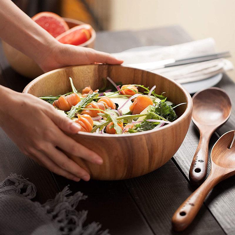 Acacia Wooden Bowl Japanese Style Wooden Tableware Household and Basin Fruit Plate Salad Bowl Whole Wooden Soup Bowl