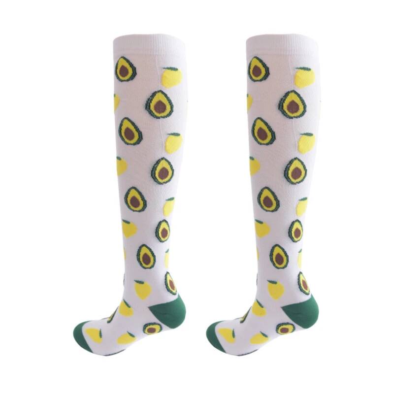Sport Compression Stockings Pattern Stripes Dots Plant Fruits Animals Balloon Flamingo Monkey Pressure Compress Socks