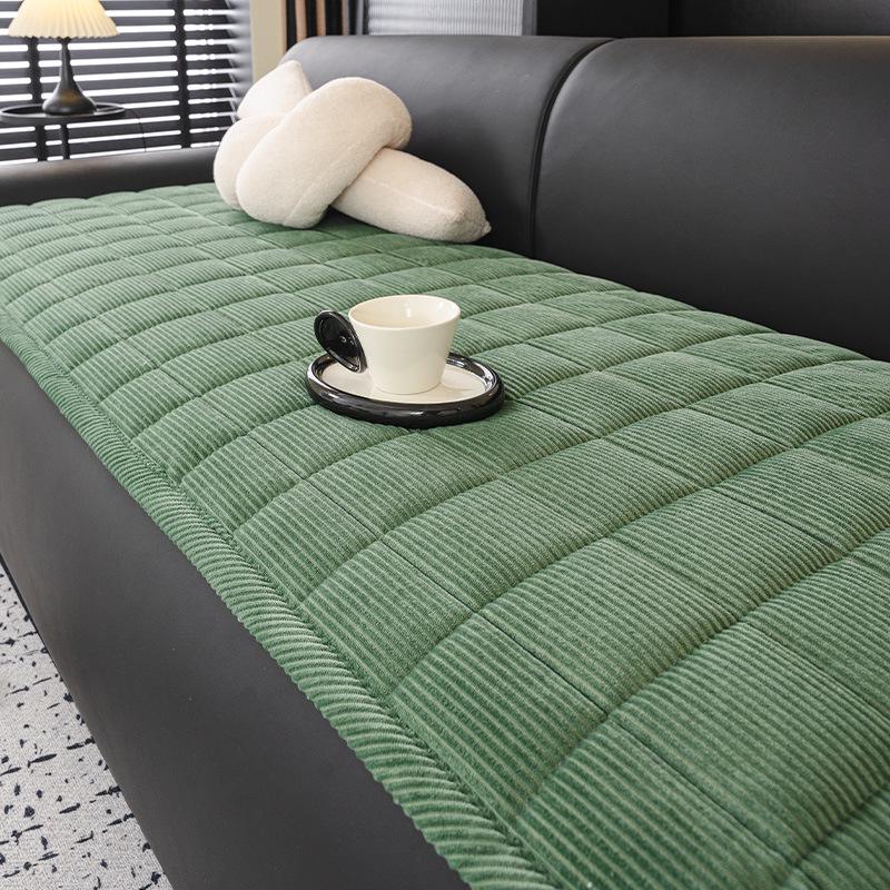 2026 New Thickened Corduroy & Leather Non-Slip Sofa Cushion Cover for Autumn/Winter