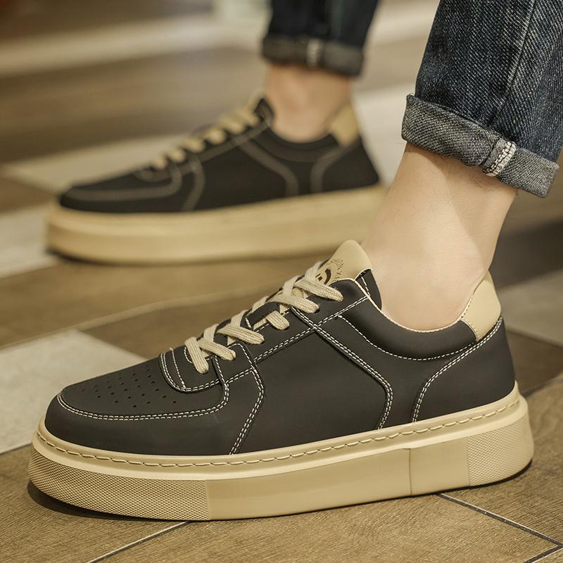 Golden Sapling Spring White Shoes Men Microfiber Leather Thick Soled Casual Sneakers Street Tide Flat Skateboard Shoes