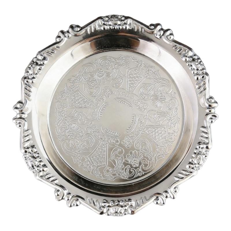 Artistic Iron Serving Tray Produced as Cake Stand or Fruit Dish with Retro Floral Pattern and Stable Base