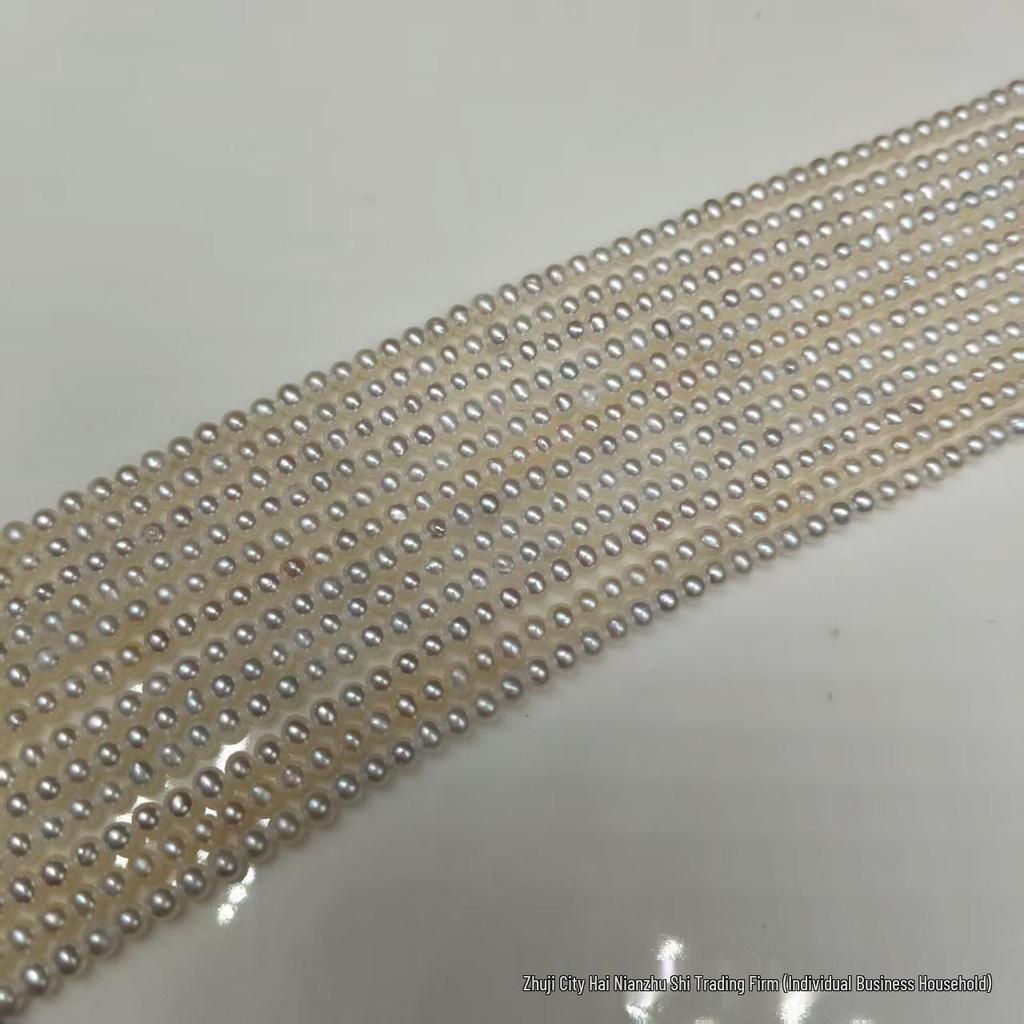 Freshwater Millet Pearl Semi-Finished Necklace 3-3.5mm White Near-Round Lustrous Beads for DIY Jewelry