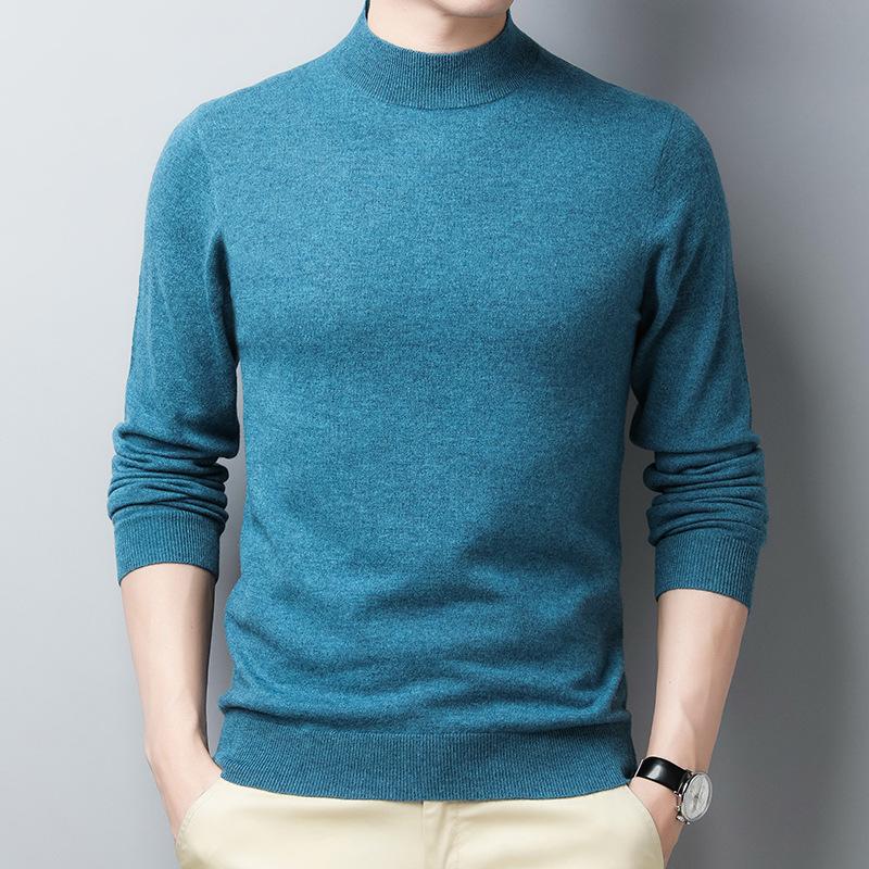Autumn and Winter Men's Half Turtleneck Sweater Solid Color Mid-collar Sweater Winter Clothing Trendy Korean Men's Bottoming Shirt