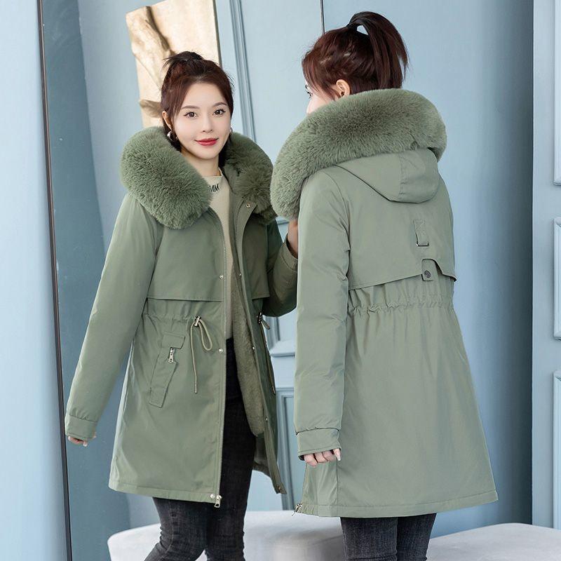 Jacket for Women, Medium and Long Style, New Korean Version, Loose Plus Velvet Jacket, Cotton-padded Jacket, Slimming Cotton-padded Jacket