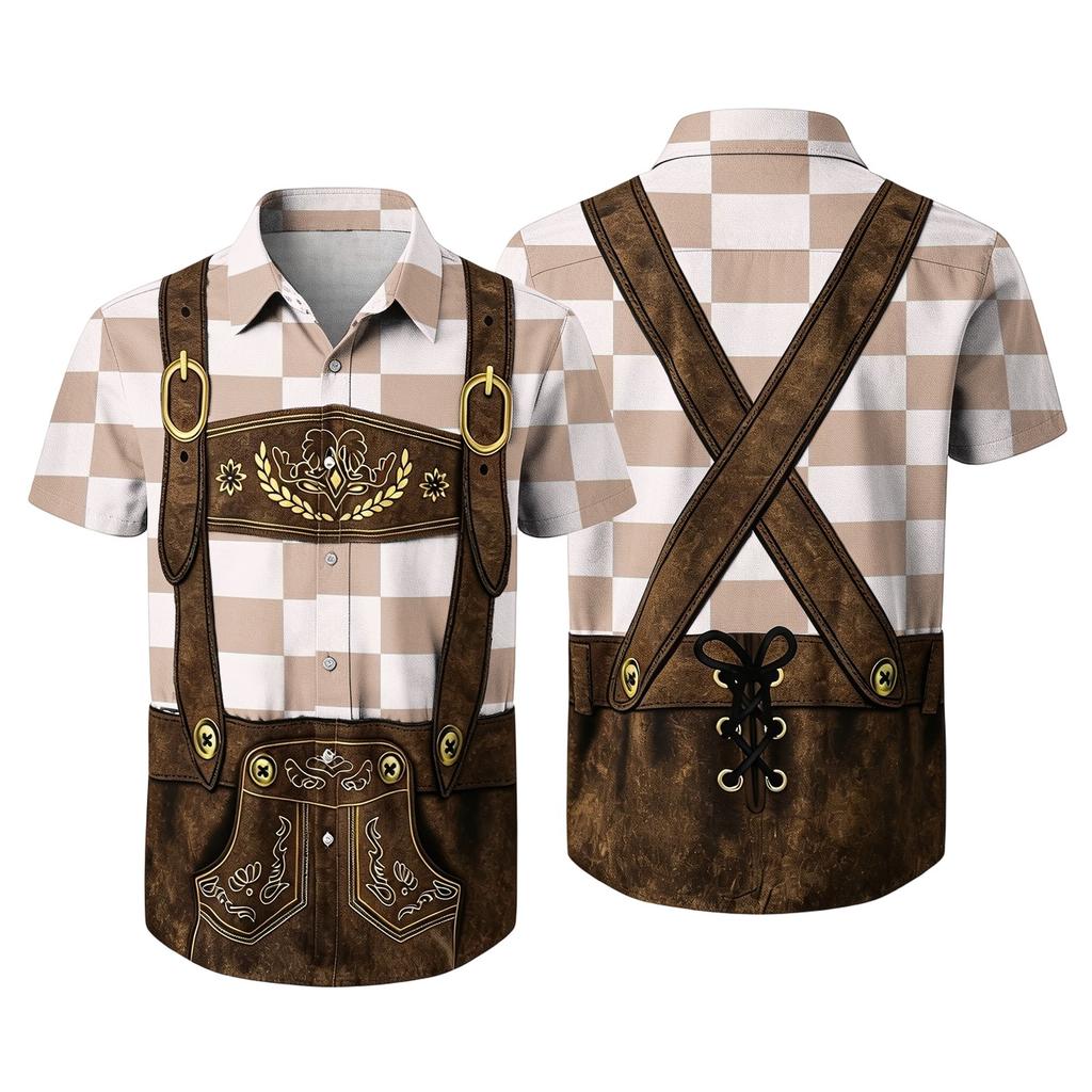 Men’s Short Sleeve Button Down Shirt with Vintage Festival Inspired Print Relaxed Fit Casual Party and Everyday Top