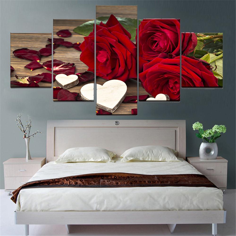5 Pieces Wall Art Canvas Poster Painting Beautiful Roses Home Decoration Picture Print Modular  Living Room Wallpaper