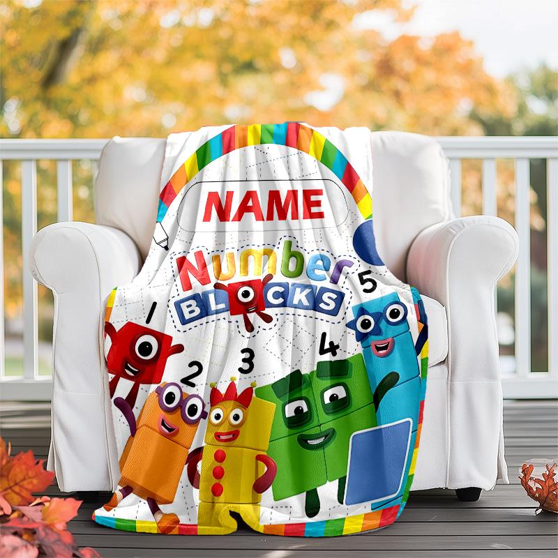 Customizable 3D-Number-Blocks-Cartoon Throw Blanket – Personalized Name, All-Season Cozy Snug Blanket, Machine Washable, Personalized Blanket