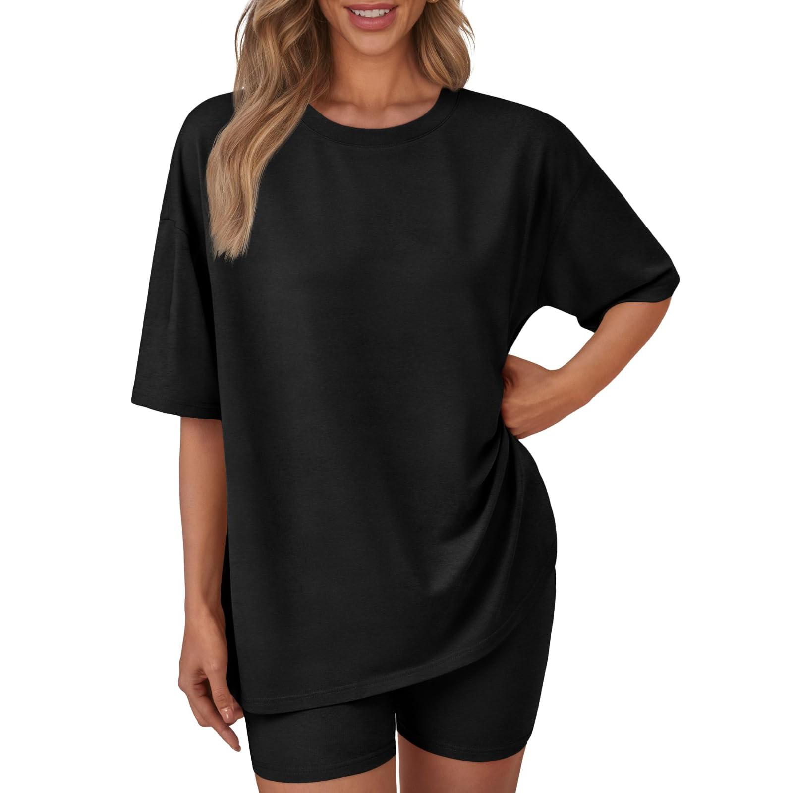 

Женский свободный модный однотонный топ с круглым вырезом и короткими рукавами, шорты, комплект из двух предметов XS