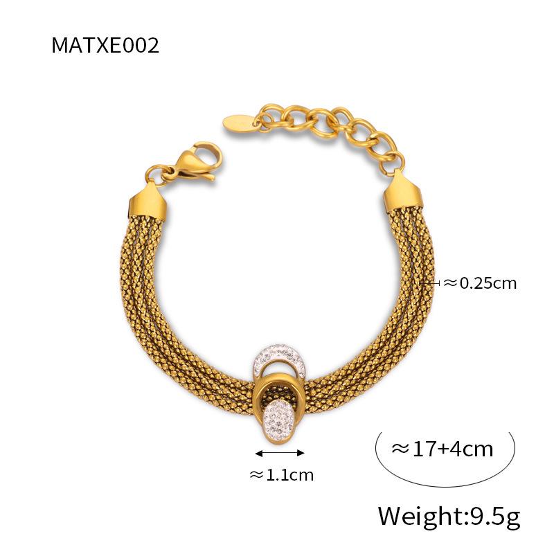 Korean Vintage U-Shaped Rhinestone Tassel Necklace Set - 18k Gold Plated Titanium Steel